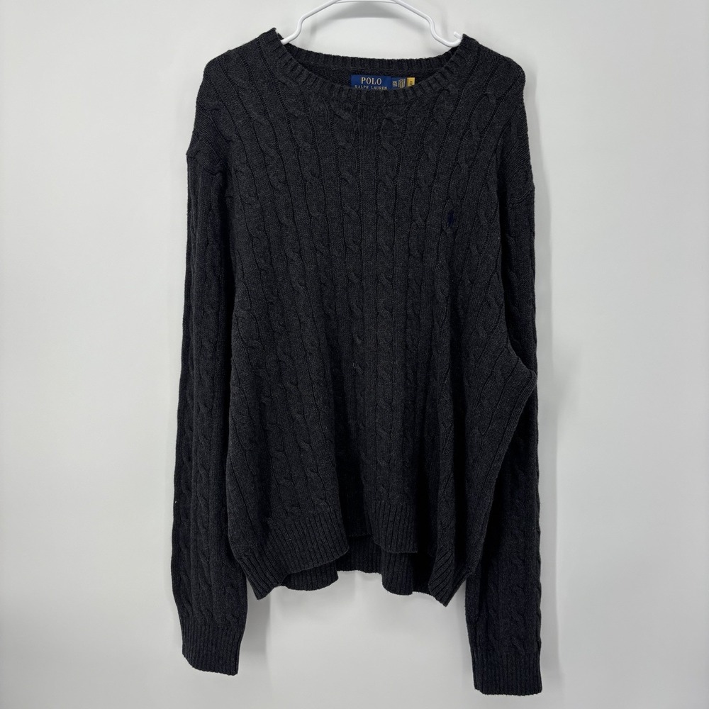 Polo Ralph Lauren Cable Knit‎ Cotton Sweater Gray Men's Size 2XL XXL Pony Logo